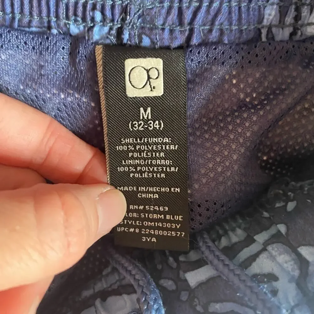 OP Men's Medium Board Shorts Blue Floral Swim Trunks Beach Vacation Travel Lined
